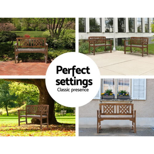 Gardeon Outdoor Garden Bench Wooden Chair 2 Seat Patio Furniture Lounge Natural - Image 12