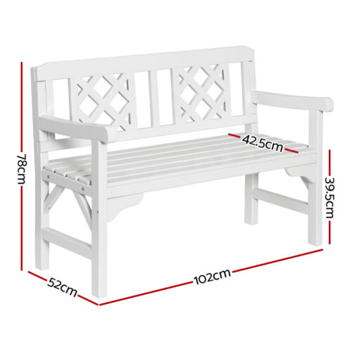 Gardeon Outdoor Garden Bench Wooden Chair 2 Seat Patio Furniture Lounge White - Image 2