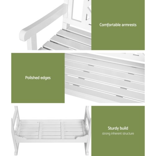 Gardeon Outdoor Garden Bench Wooden Chair 2 Seat Patio Furniture Lounge White - Image 5