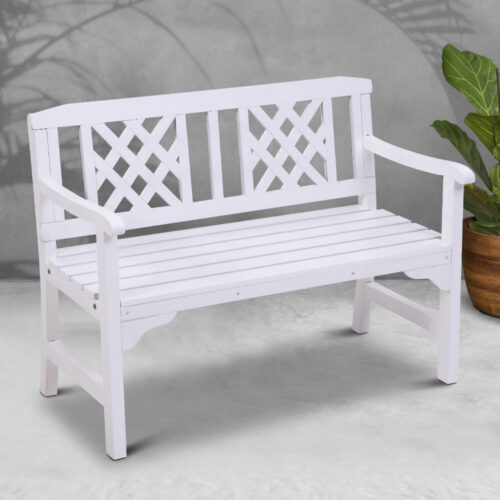 Gardeon Outdoor Garden Bench Wooden Chair 2 Seat Patio Furniture Lounge White - Image 7