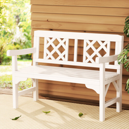 Gardeon Outdoor Garden Bench Wooden Chair 2 Seat Patio Furniture Lounge White - Image 8