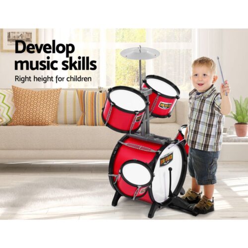 Keezi Kids 7 Drum Set Junior Drums Kit Musical Play Toys Childrens Mini Big Band - Image 6
