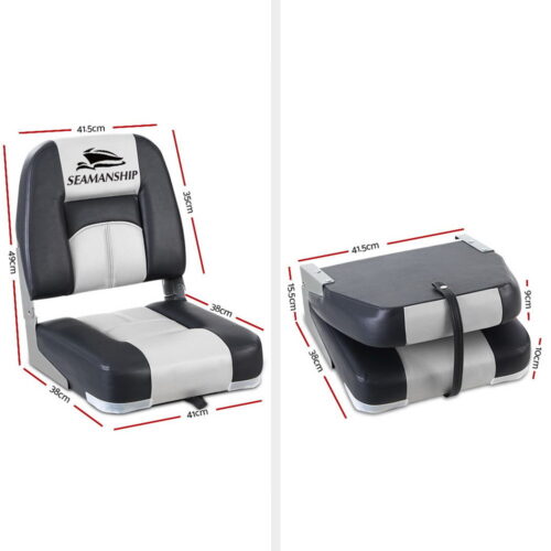 Seamanship 2X Folding Boat Seats Marine Seat Swivel Low Back 10cm Padding Grey - Image 3