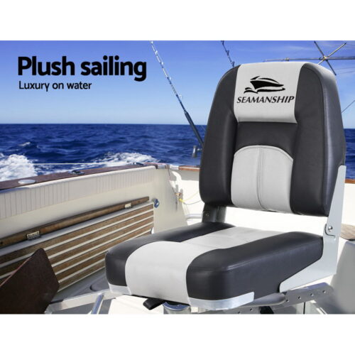 Seamanship 2X Folding Boat Seats Marine Seat Swivel Low Back 10cm Padding Grey - Image 5