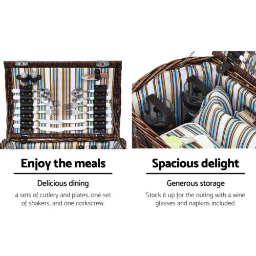 Alfresco 4 Person Picnic Basket Set Insulated Storage Blanket - Image 5