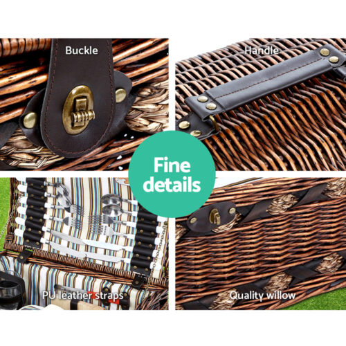 Alfresco 4 Person Picnic Basket Set Insulated Storage Blanket - Image 6