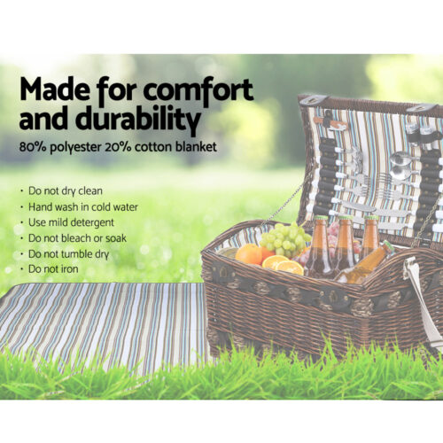 Alfresco 4 Person Picnic Basket Set Insulated Storage Blanket - Image 7
