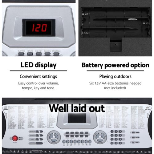 Alpha 61 Keys Electronic Piano Keyboard Digital Electric w/ Stand Beginner Silver - Image 6