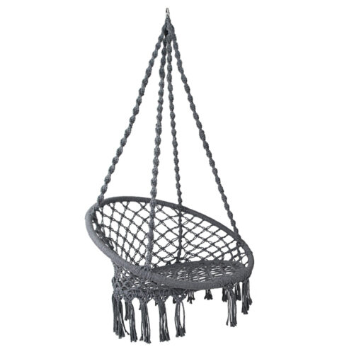 Gardeon Hammock Chair Outdoor Hanging Macrame Cotton Indoor Grey - Image 2