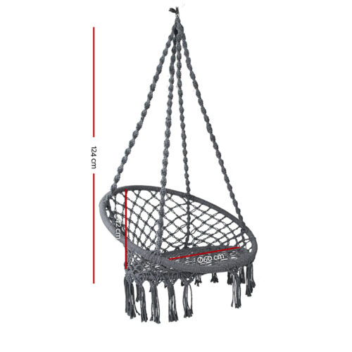 Gardeon Hammock Chair Outdoor Hanging Macrame Cotton Indoor Grey - Image 3
