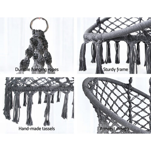 Gardeon Hammock Chair Outdoor Hanging Macrame Cotton Indoor Grey - Image 7