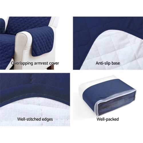 Artiss Sofa Cover Couch Covers 3 Seater Quilted Navy - Image 7