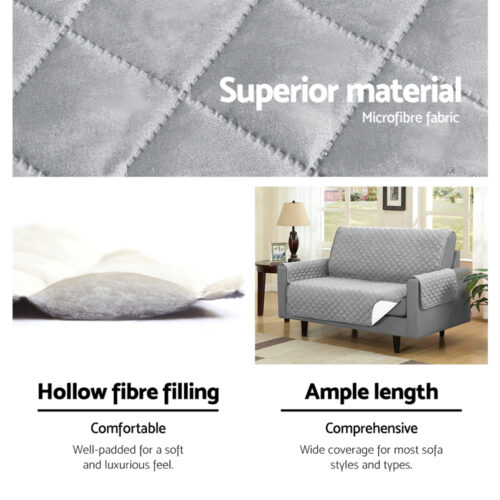 Artiss Sofa Cover Couch Covers 3 Seater Quilted Grey - Image 5