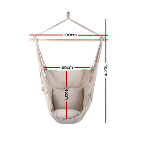 Gardeon Hammock Chair Outdoor Camping Hanging Hammocks Cushion Pillow Cream - Image 3