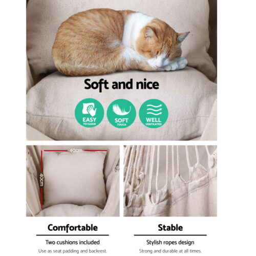 Gardeon Hammock Chair Outdoor Camping Hanging Hammocks Cushion Pillow Cream - Image 6