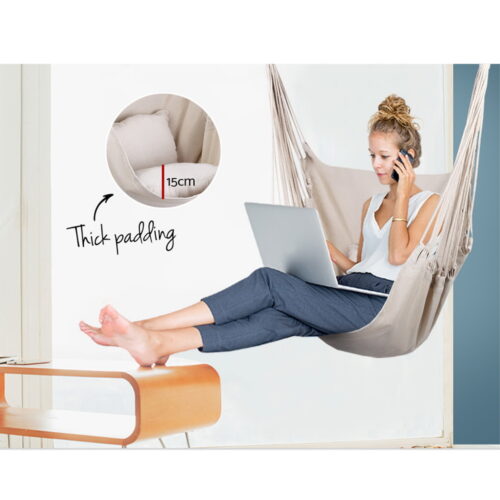 Gardeon Hammock Chair Outdoor Camping Hanging Hammocks Cushion Pillow Cream - Image 7