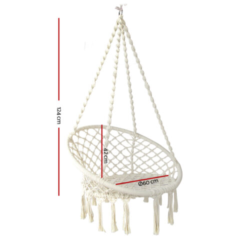 Gardeon Hammock Chair Outdoor Hanging Macrame Cotton Indoor Cream - Image 3