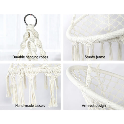 Gardeon Hammock Chair Outdoor Hanging Macrame Cotton Indoor Cream - Image 7
