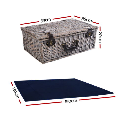 Alfresco 6 Person Picnic Basket Set Cooler Bag Insulated Blanket Plates Navy - Image 3