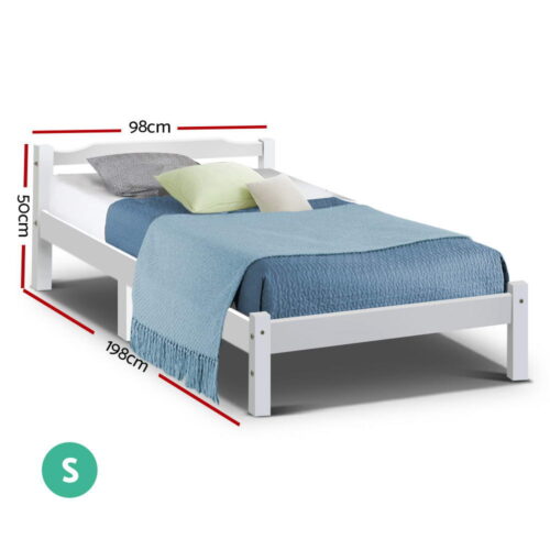 Artiss Bed Frame Single Size Wooden White LEXI - Image 2