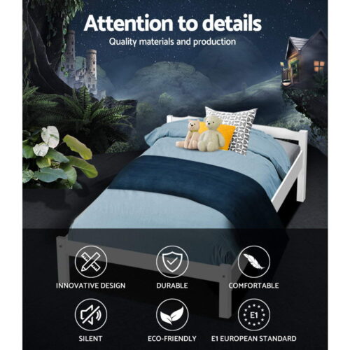 Artiss Bed Frame Single Size Wooden White LEXI - Image 3