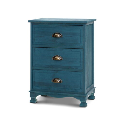 Artiss Bedside Table 3 Drawers Vintage - THYME Blue - Image 8