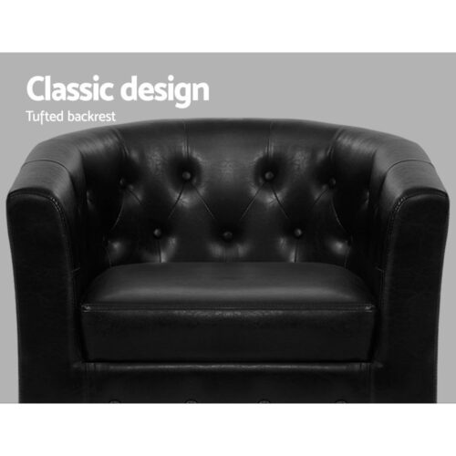 Artiss Armchair Set with Ottoman Black Ava - Image 2