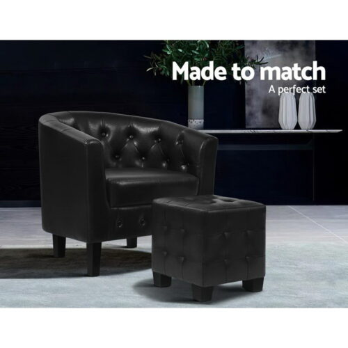 Artiss Armchair Set with Ottoman Black Ava - Image 3