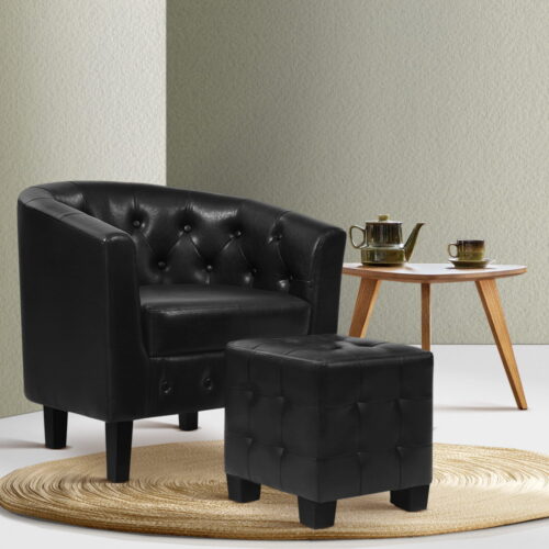 Artiss Armchair Set with Ottoman Black Ava - Image 6
