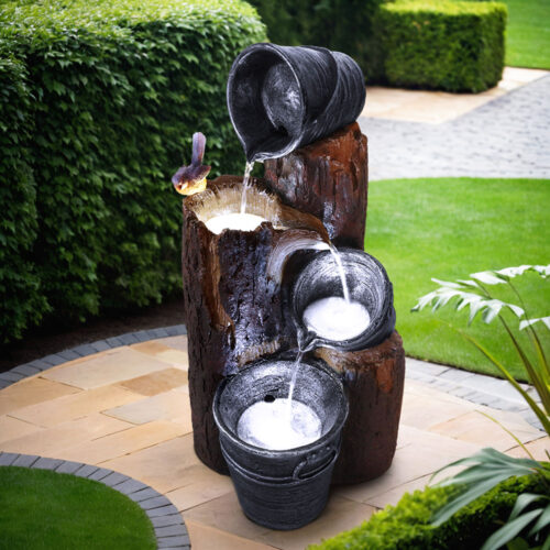 Gardeon Solar Water Feature Cascading Fountain 3-Tier Bucket LED light Bird 76CM - Image 8
