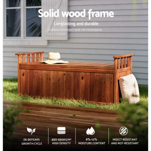 Gardeon Outdoor Storage Bench Box 129cm Wooden Garden Toy Chest Sheds Patio Furniture XL Natural - Image 4