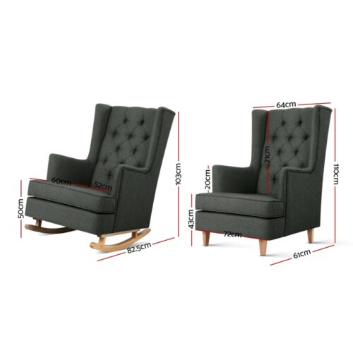 Artiss Rocking Chair Armchair Linen Fabric Charcoal Gaia - Image 2