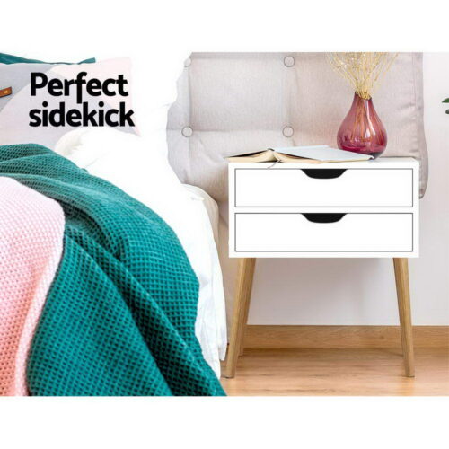 Artiss Bedside Table 2 Drawers - BODIE White - Image 5