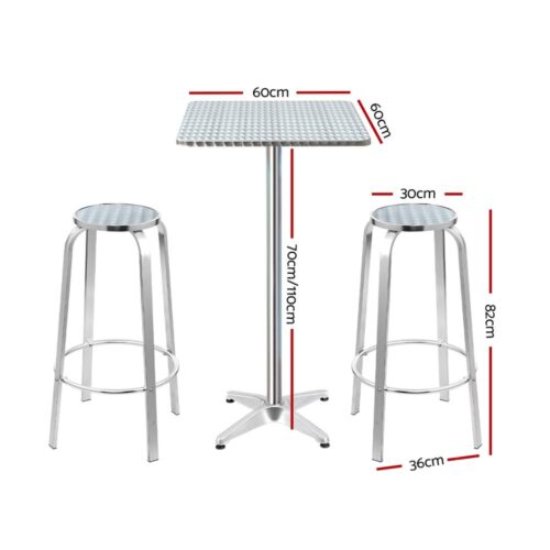 Gardeon 3-Piece Outdoor Bar Set Bistro Table Stools Adjustable Square Cafe - Image 3