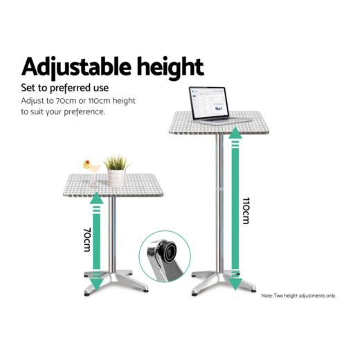 Gardeon 3-Piece Outdoor Bar Set Bistro Table Stools Adjustable Square Cafe - Image 6