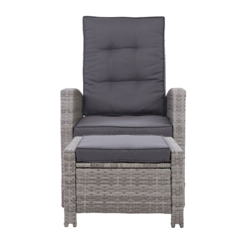 Gardeon 2PC Recliner Chairs Sun lounge Wicker Lounger Outdoor Furniture Adjustable Grey - Image 4