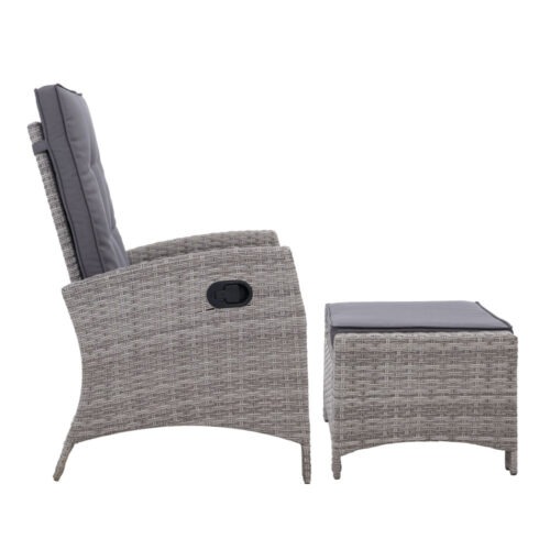 Gardeon 2PC Recliner Chairs Sun lounge Wicker Lounger Outdoor Furniture Adjustable Grey - Image 5