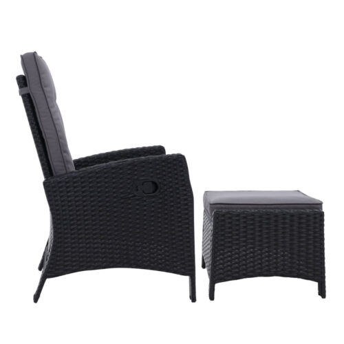 Gardeon 2PC Recliner Chairs Sun lounge Wicker Lounger Outdoor Furniture Adjustable Black - Image 5