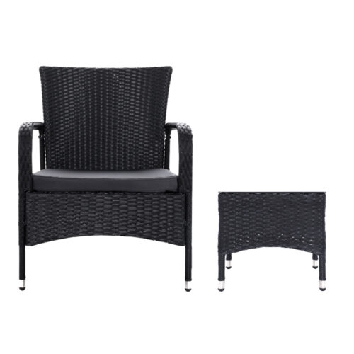 Gardeon 3PC Outdoor Bistro Set Patio Furniture Wicker Setting Chairs Table Luca - Image 4