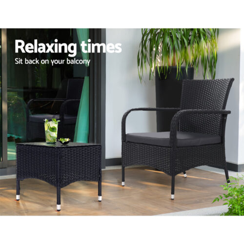 Gardeon 3PC Outdoor Bistro Set Patio Furniture Wicker Setting Chairs Table Luca - Image 12