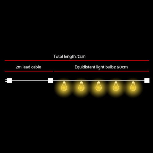 74m LED Festoon String Lights Outdoor Christmas Wedding Waterproof Garden Decor - Image 3