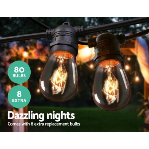 74m LED Festoon String Lights Outdoor Christmas Wedding Waterproof Garden Decor - Image 4
