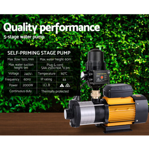 Giantz Garden Water Pump High Pressure 2500W 6-Stage Tank Irrigation Yellow - Image 8