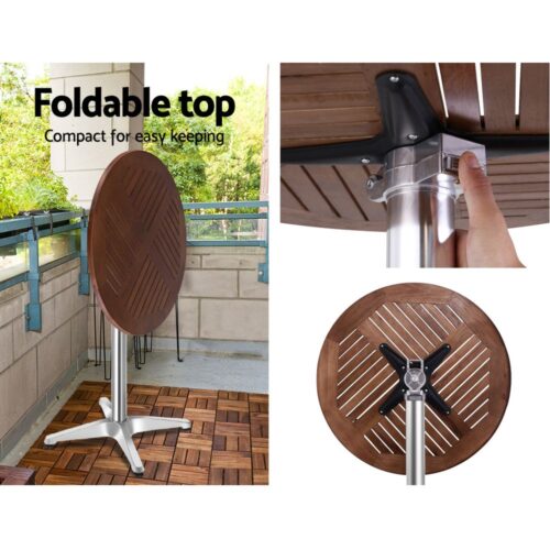Gardeon 3-Piece Outdoor Bar Set Bistro Table Stools Adjustable Wooden Cafe - Image 7