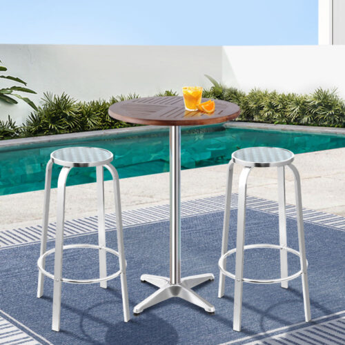 Gardeon 3-Piece Outdoor Bar Set Bistro Table Stools Adjustable Wooden Cafe - Image 8
