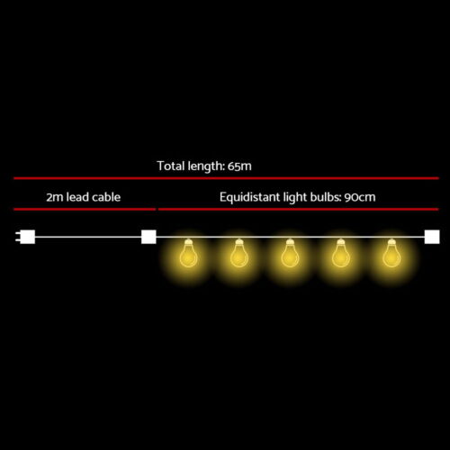 65m LED Festoon String Lights Outdoor Christmas Wedding Waterproof Garden Decor - Image 3