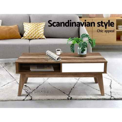 Artiss Coffee Table 2 Drawers Walnut Serena - Image 3