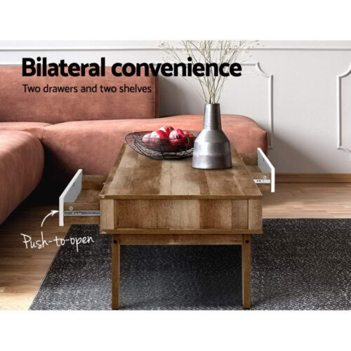 Artiss Coffee Table 2 Drawers Walnut Serena - Image 4