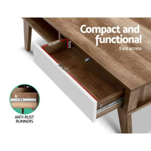 Artiss Coffee Table 2 Drawers Walnut Serena - Image 5