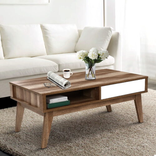 Artiss Coffee Table 2 Drawers Walnut Serena - Image 7